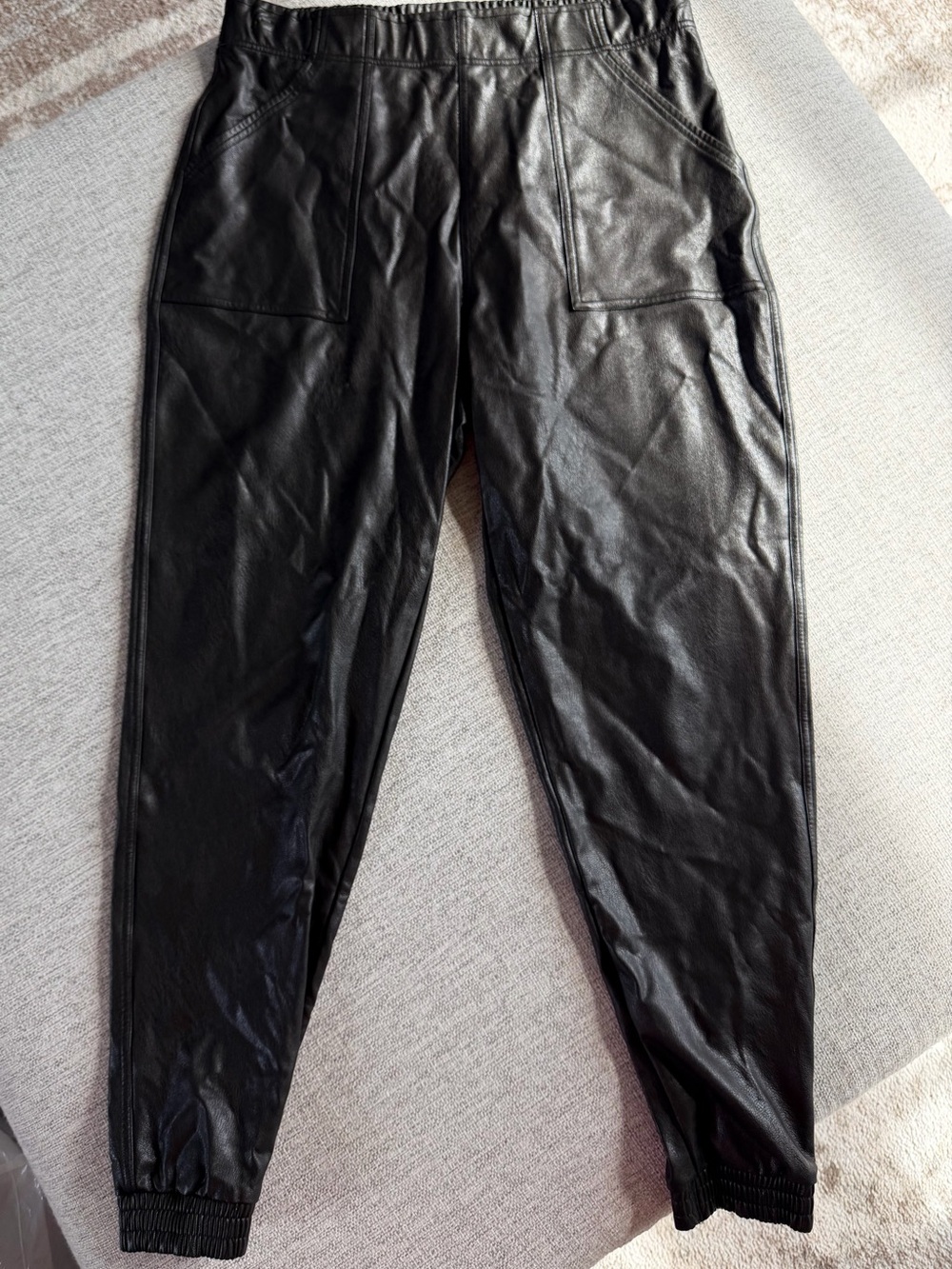 SPANX Black Faux Leather Joggers
